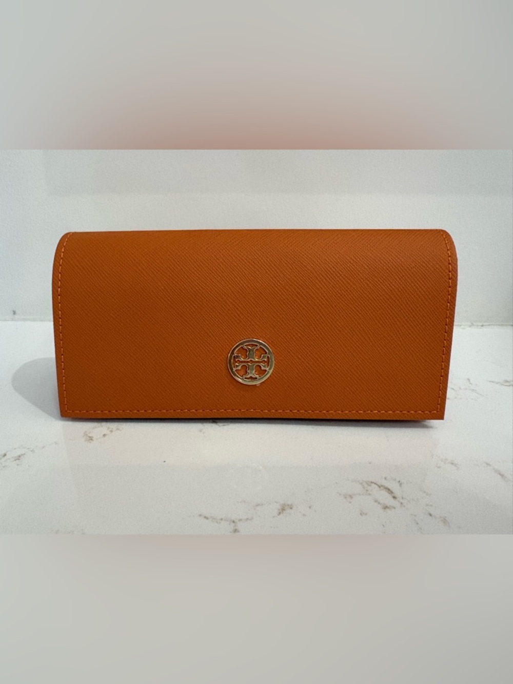 Tory Burch Orange Saffiano Leather Sunglasses Case w/Logo Medallion